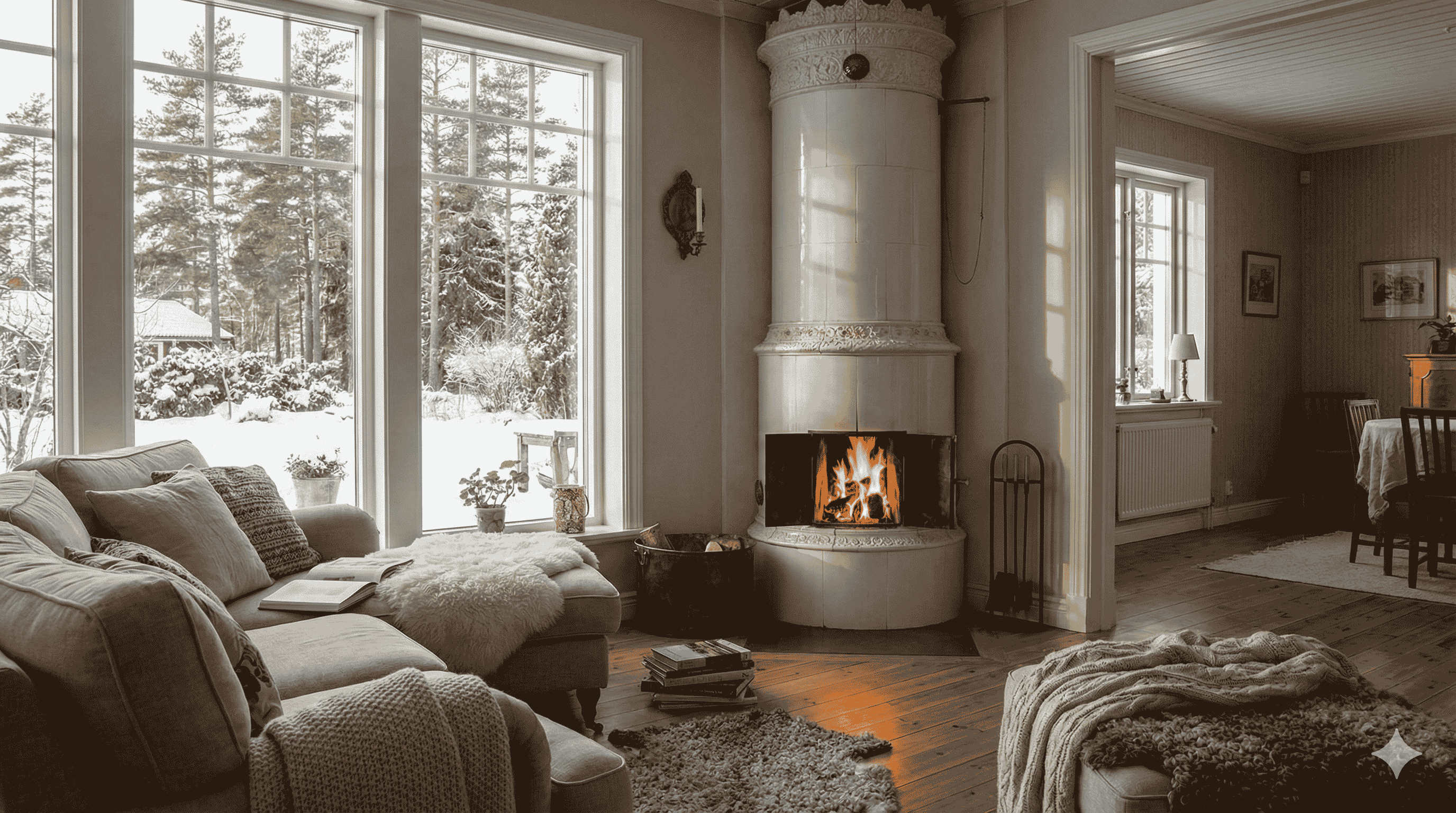 En brasa i ett vardagsrum